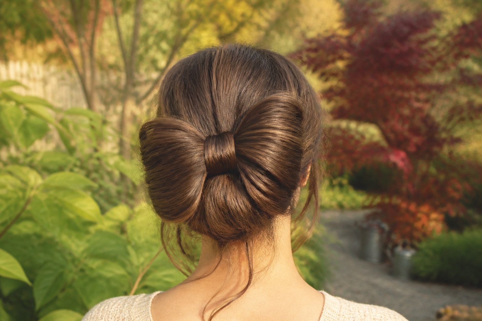 Various bow hairstyles displayed on models in different settings.