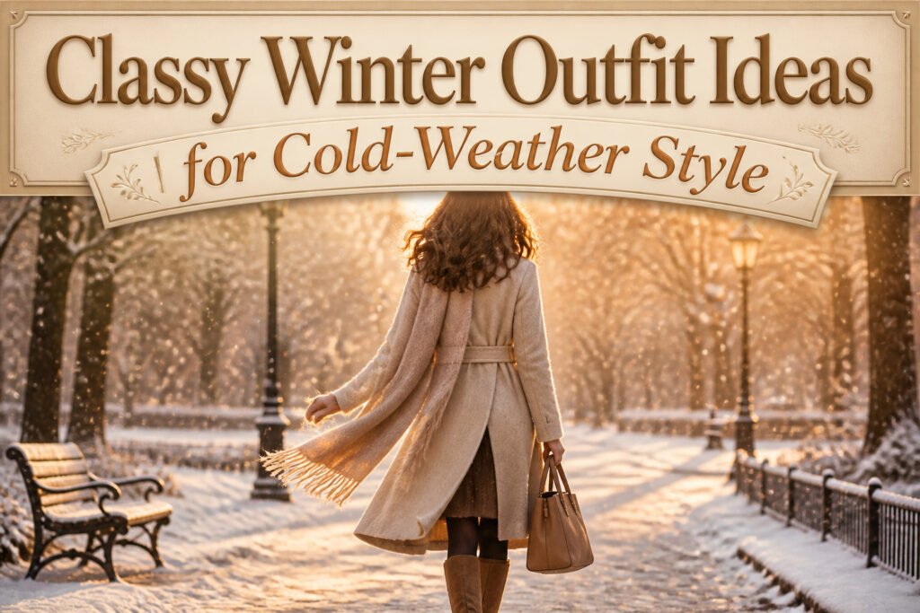 Various winter outfits displayed in a stylish arrangement.