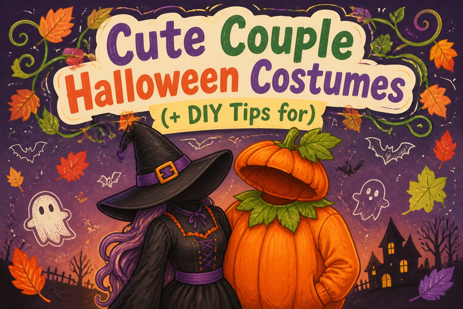 A variety of cute couple Halloween costumes displayed together.