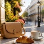 A sunlit Parisian café terrace with a stylish table set for one