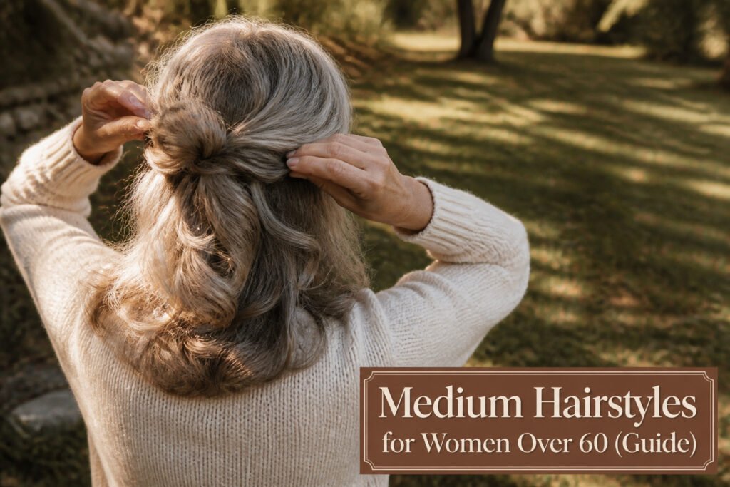 A woman with medium hair styled elegantly in a bright setting.