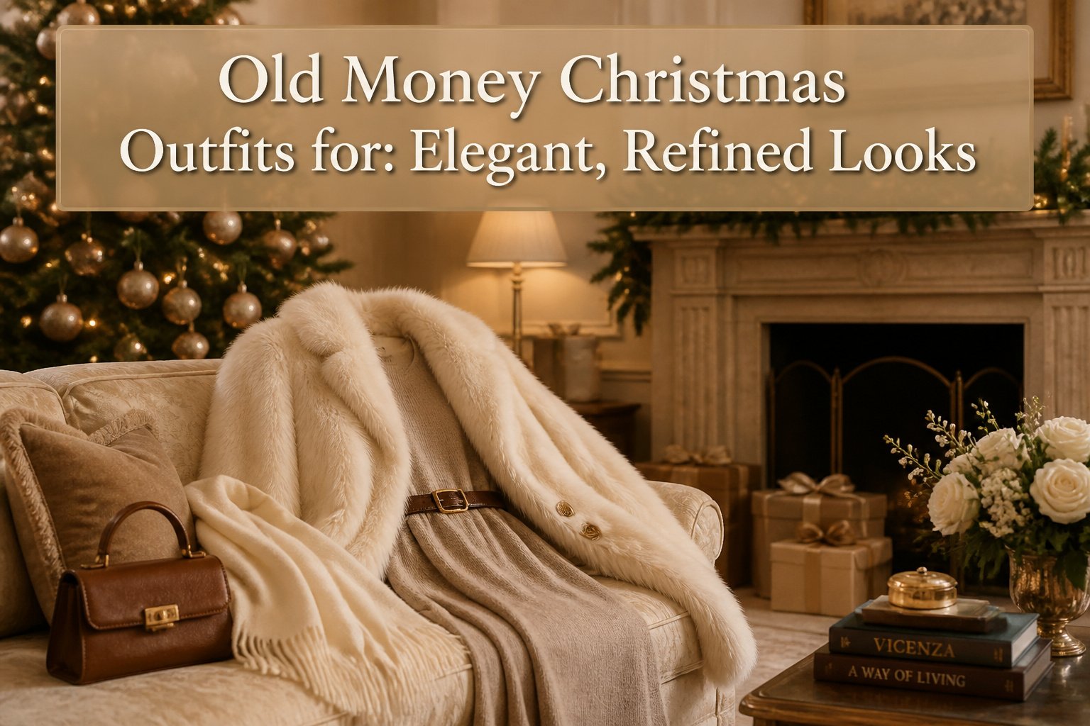 A display of various old money Christmas outfits arranged elegantly.